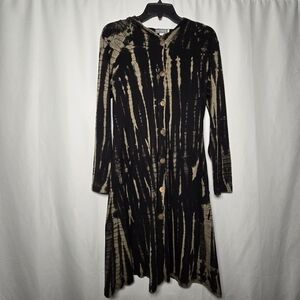 Earthbound Trading Company Tie-Dye Black And Tan Button-Up Cardigan Dress Size S